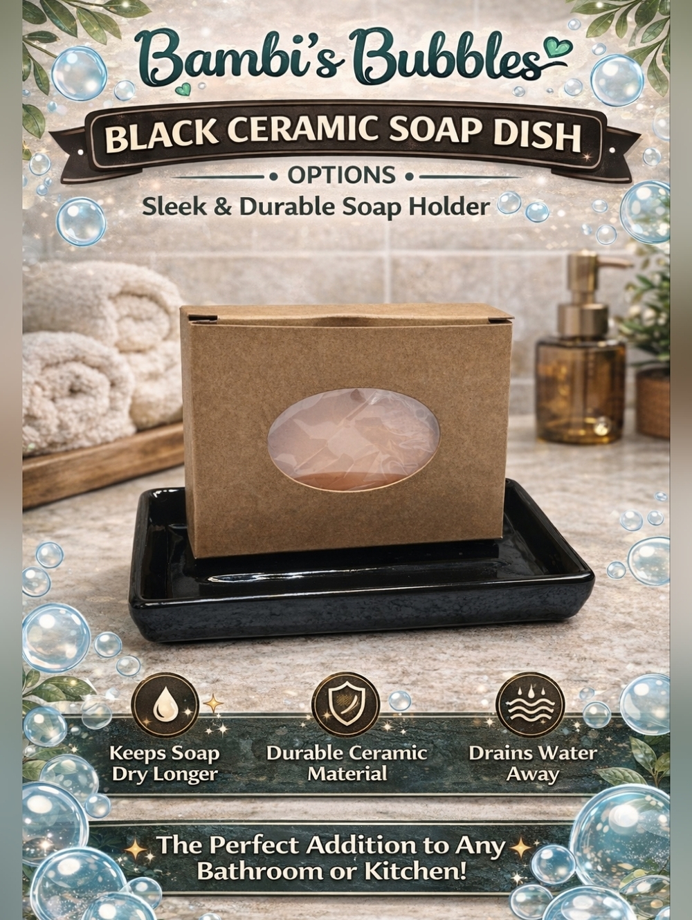 Limited Supply- Ceramic Soap Dish Holder - 1 Dish Available In Black Or White - Picture 3 of 4